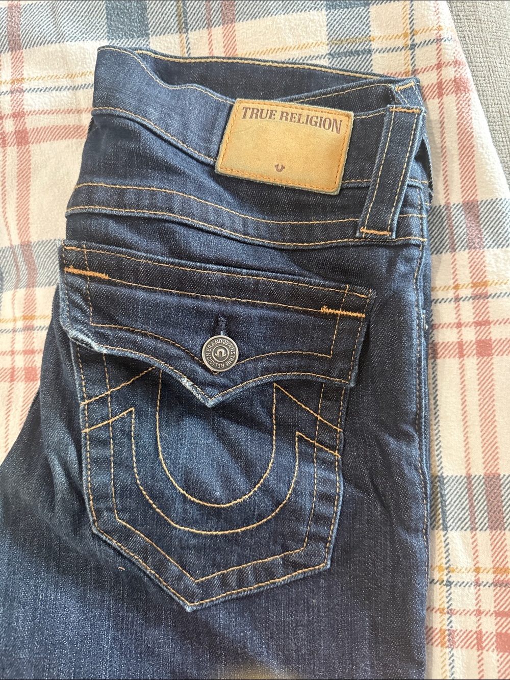 True Religion Ricky relaxed straight Indigo Denim Jeans with Contrast Stitching